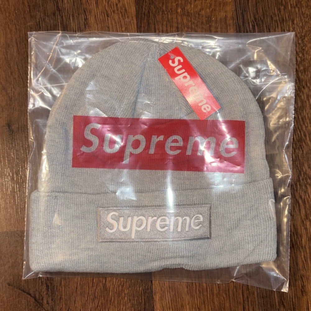 Grey Supreme New Era Box Logo Beanie Ski Cap Heather Gray OS FW24 New‎ Hypebeast